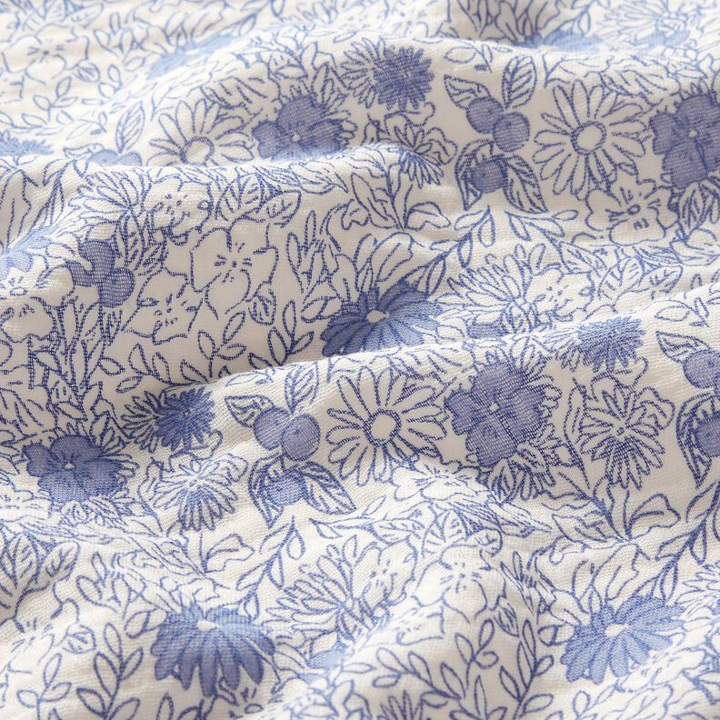 Tissu double gaze de coton Fleurs bleues – blanc/bleu brillant,  image number 2