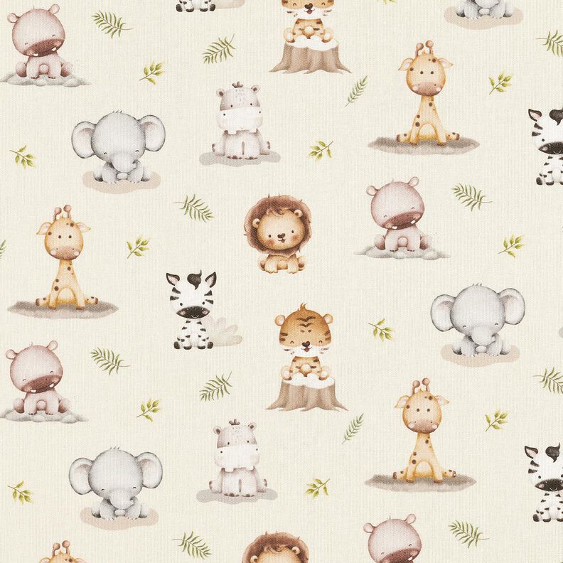 Popeline coton Bébés animaux de la jungle Impression numérique – beige,  image number 1