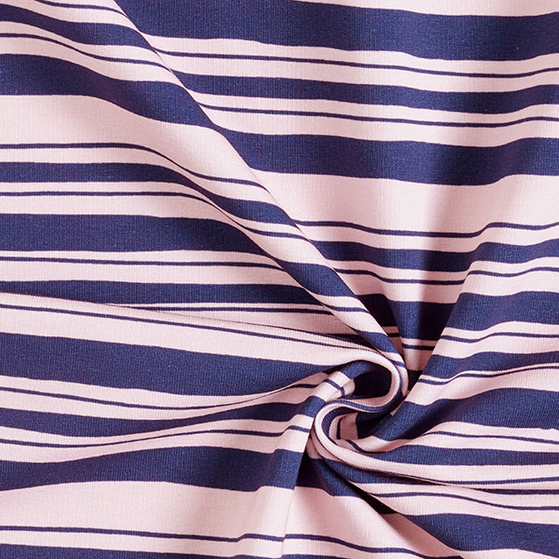 French Terry rayures irrégulières – indigo/rosé,  image number 3