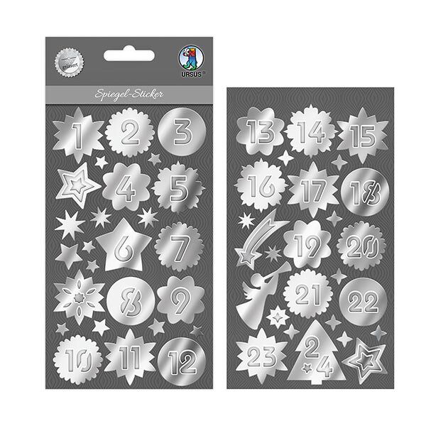 Autocollant miroir chiffres de l'Avent [ 24 Pièces ] – argent,  image number 1