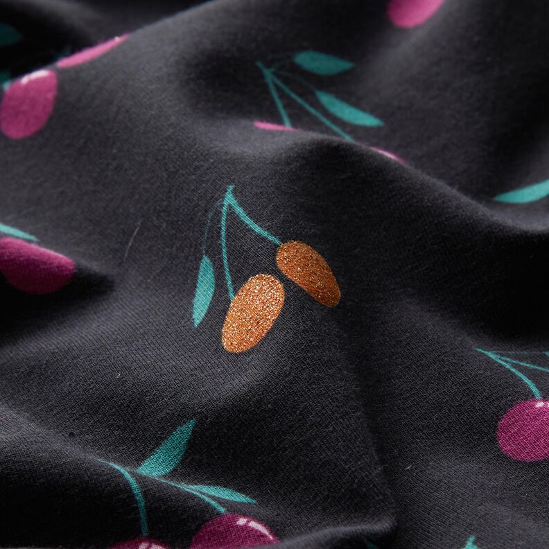Jersey coton Cerises scintillantes | by Poppy – noir,  image number 2