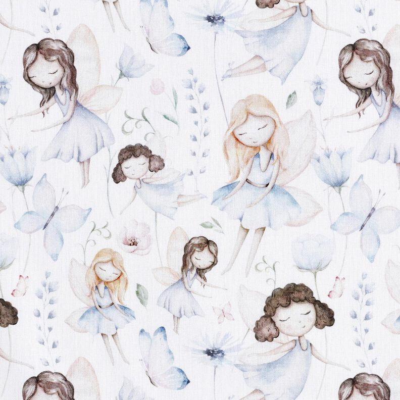 Popeline coton Fées des fleurs Impression numérique – blanc,  image number 1