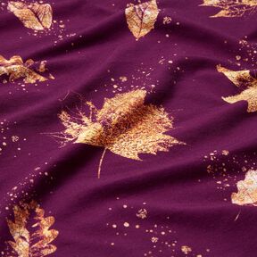 French Terry feuilles d'automne dorées | Glitzerpüppi – raisin/or, 