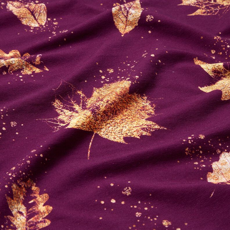 French Terry feuilles d'automne dorées | Glitzerpüppi – raisin/or, image number 2
