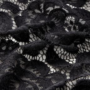 Dentelle élastique Fleurs et feuilles – noir, 