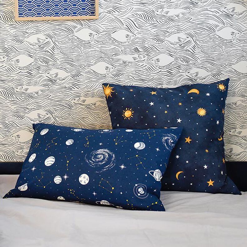 Tissu de décoration Constellations Glow in the Dark – bleu marine/jaune clair,  image number 7