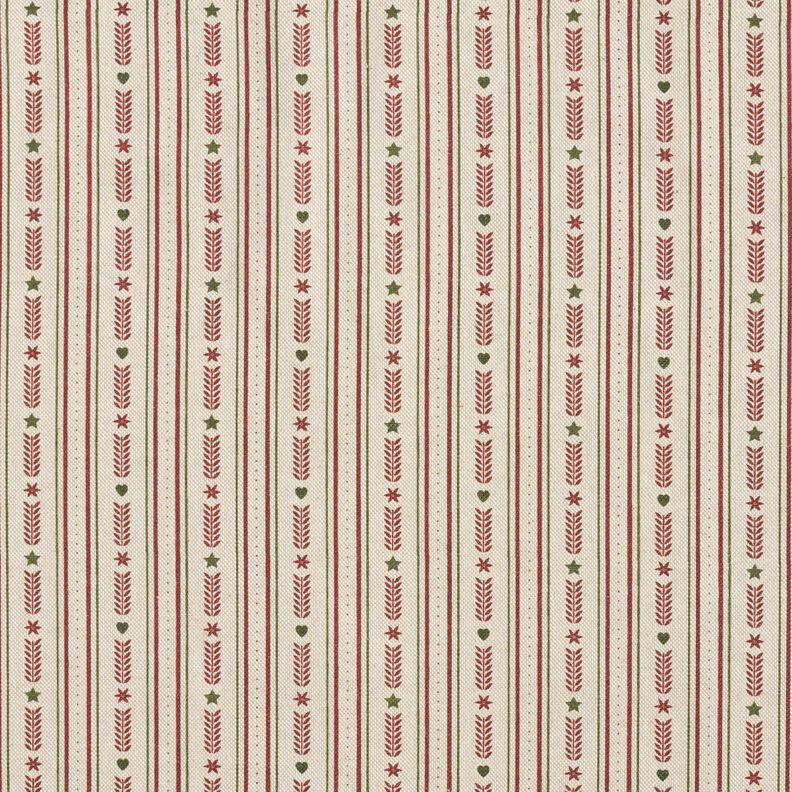 Tissu de décoration Semi-panama Rayures avec étoiles – nature/bordeaux, image number 1