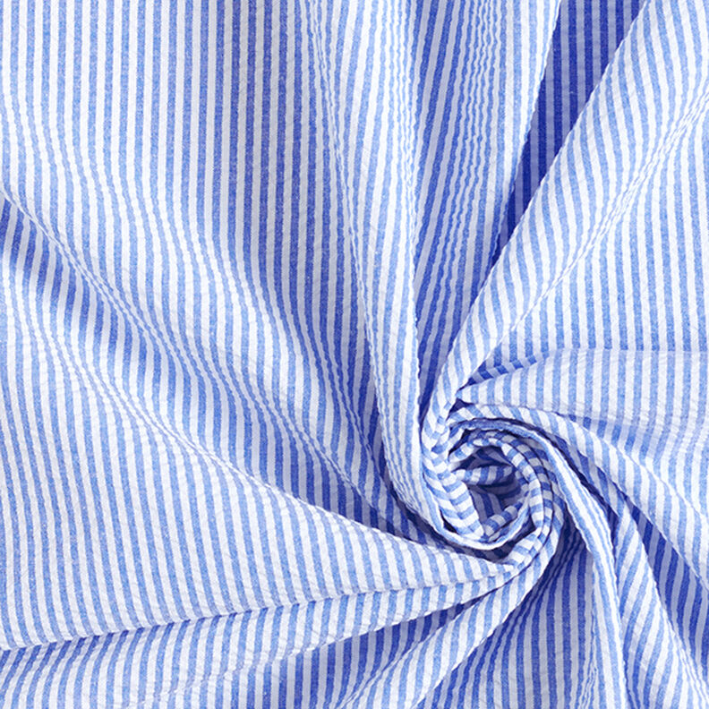 Seersucker Mélange coton à rayures – bleu roi/écru,  image number 3