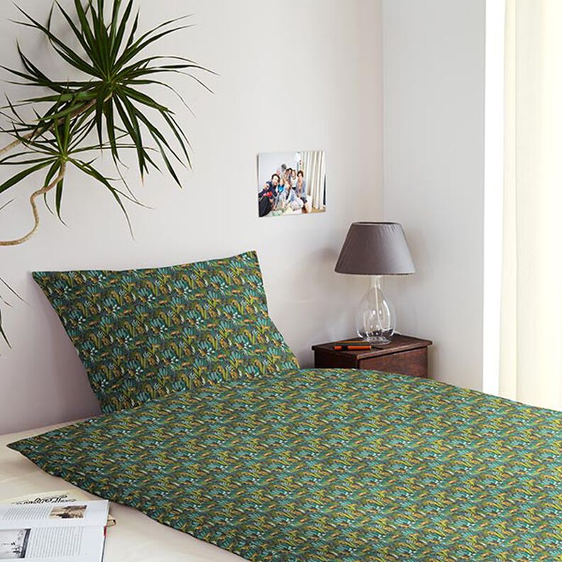 Tissu de décoration Popeline coton Léopards dans la jungle – vert/jaune,  image number 5