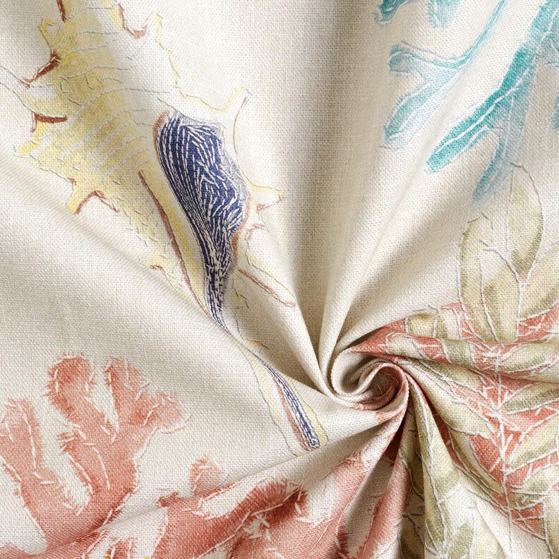 Tissu de décoration Semi-panama coraux colorés – taupe clair/bleu aqua,  image number 3