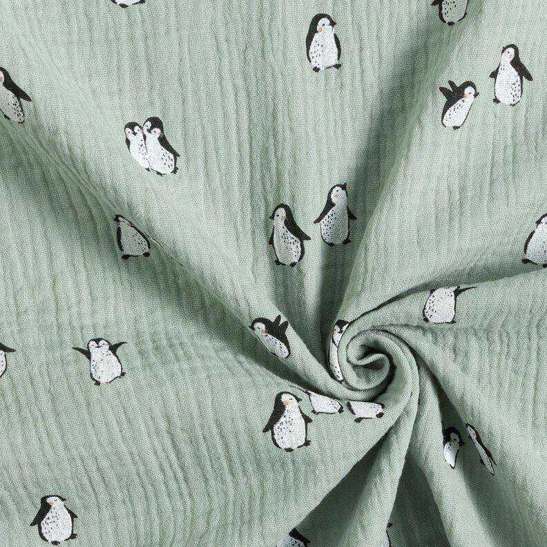 Tissu double gaze de coton joyeux pingouins – roseau, image number 3