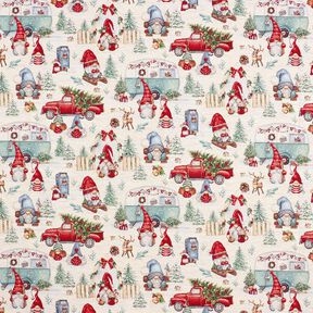Tissu de décoration Gobelin Lutins de Noël – beige clair/rouge, 