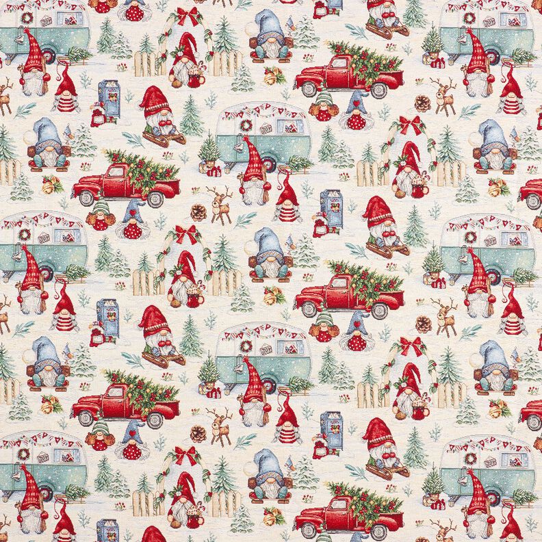 Tissu de décoration Gobelin Lutins de Noël – beige clair/rouge, image number 1