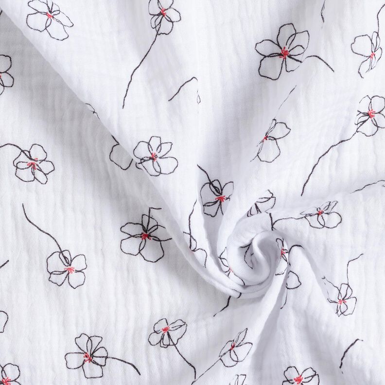 Tissu double gaze de coton Coquelicots peints – blanc/noir,  image number 3