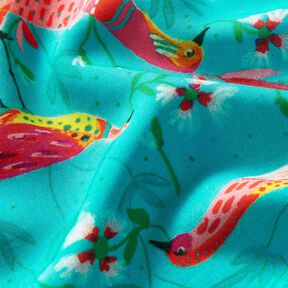 Beachwear tissu viscose paons et fleurs – bleu aqua/rose intense, 