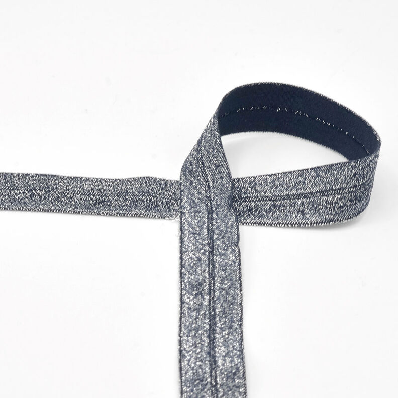 Biais élastique (pré-plié) pailleté [20 mm] – bleu marine,  image number 1