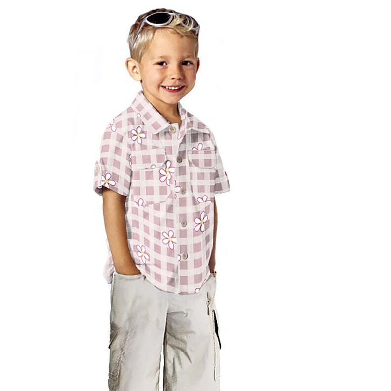 Jersey coton Carreaux et fleurs &ndash; blanc/rose,  image number 5