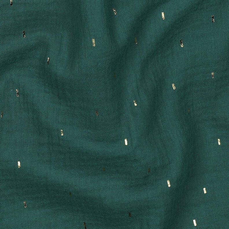 Tissu double gaze de coton Rechteck Imprimé feuille | Poppy Fabrics – sapin bleu/or métallisé,  image number 2