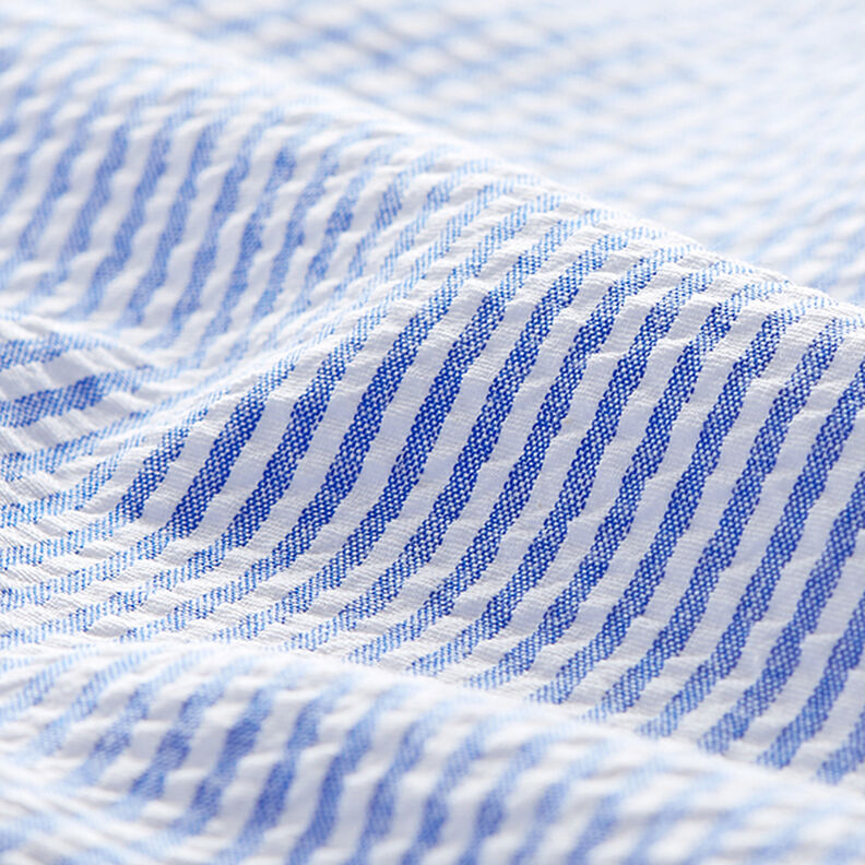 Seersucker Mélange coton à rayures – bleu roi/écru,  image number 2