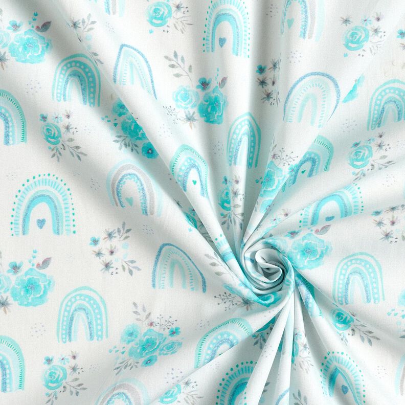 Popeline coton Roses et arcs-en-ciel – blanc/turquoise clair,  image number 3