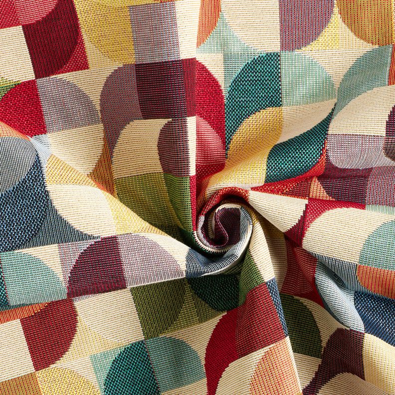 Tissu de décoration Gobelin Formes rétro – beige clair/carmin,  image number 3