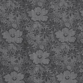 Tissu pour chemise à fleurs – gris/noir | Reste 80cm, 