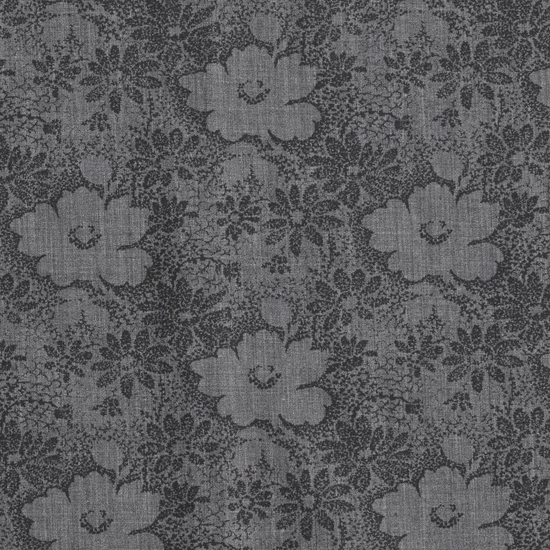 Tissu pour chemise à fleurs – gris/noir,  image number 1