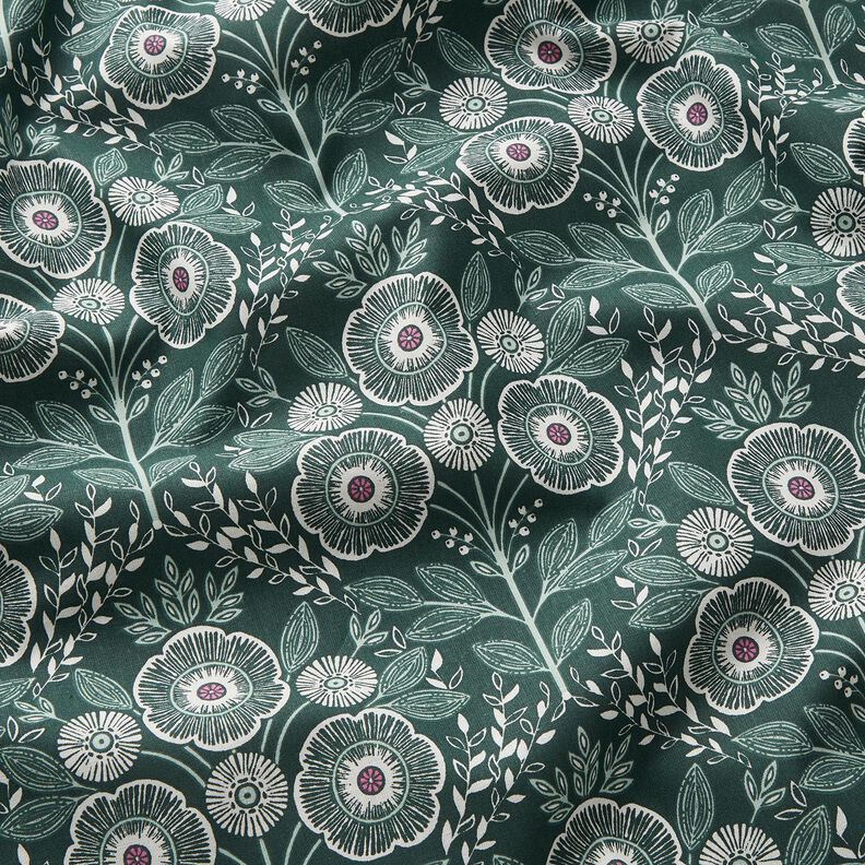 Tissu en coton Cretonne Vrilles de fleurs – sapin bleu/ivoire,  image number 2