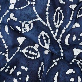 Voile de viscose batik branches de feuilles – indigo/blanc, 