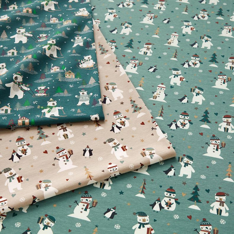 Jersey coton Pingouin, ours polaire et bonhomme de neige – roseau,  image number 5