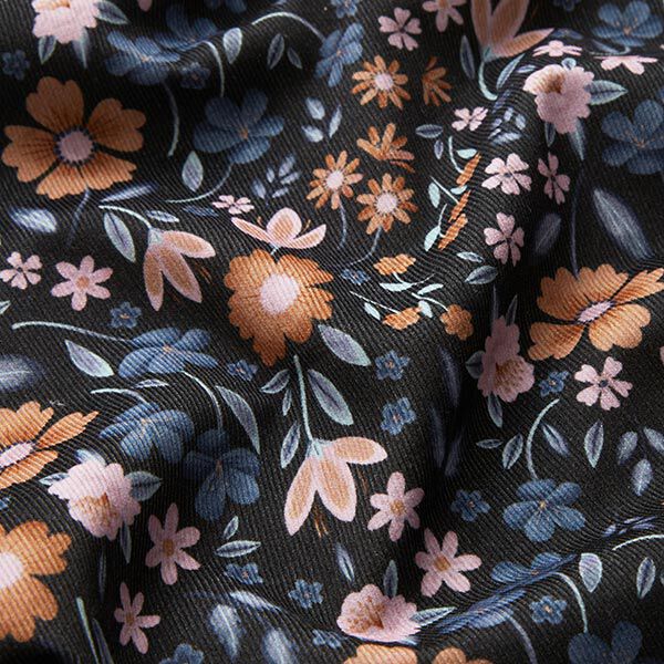 Velours milleraies Prairie fleurie romantique Impression numérique – noir, image number 2
