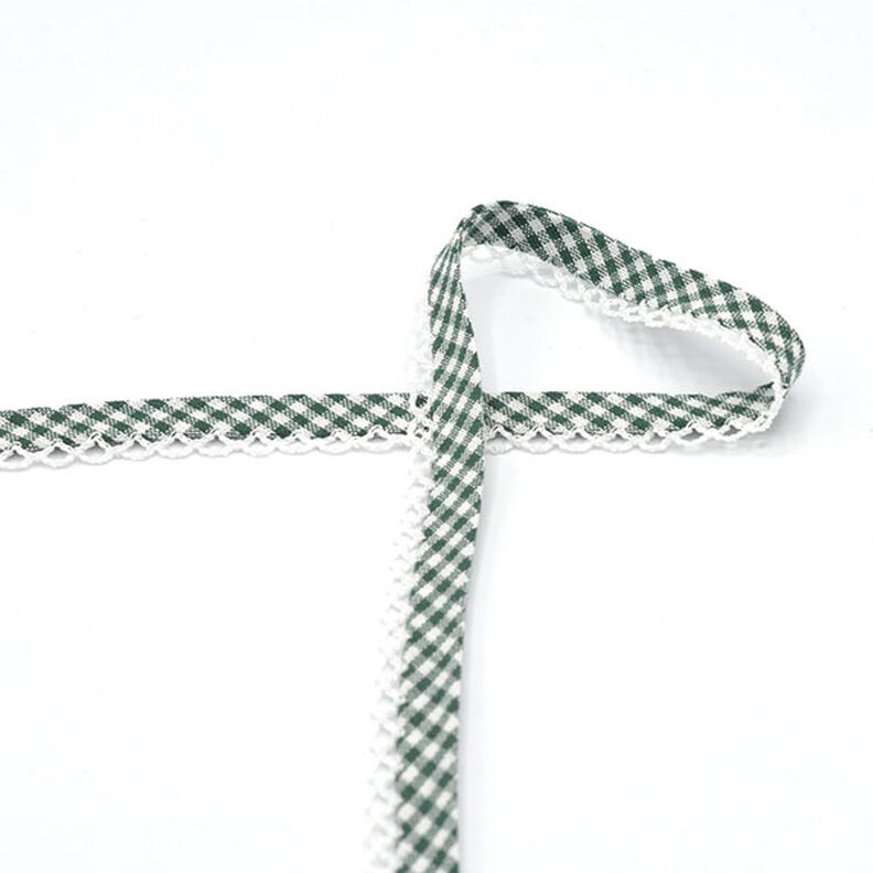 Biais Vichy à carreaux avec bordure au crochet [20 mm] – vert foncé,  image number 2