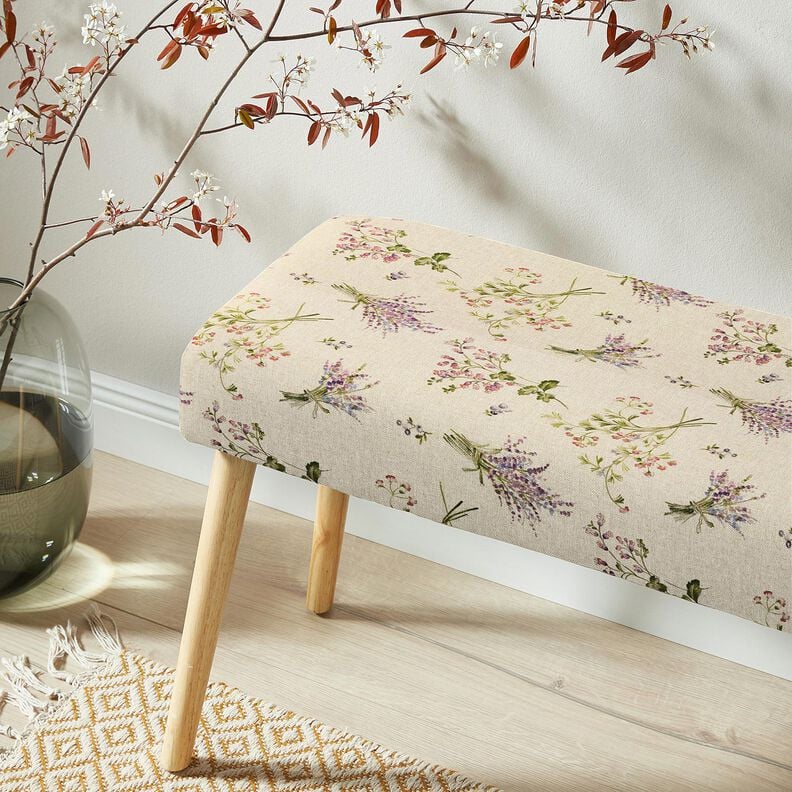 Tissu de d&eacute;coration Semi-panama Bouquets de fleurs &ndash; nature/mauve,  image number 5