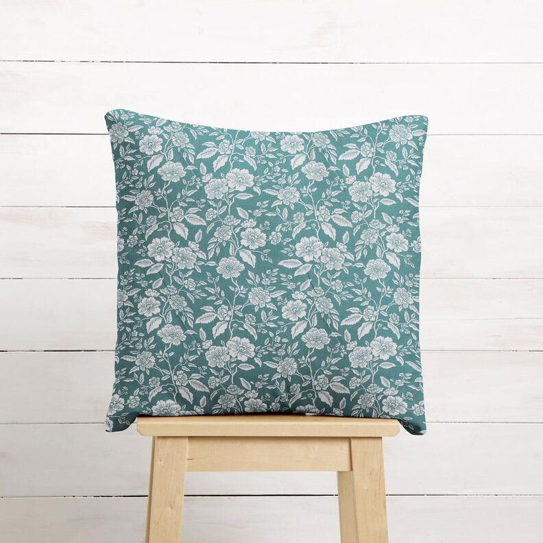 Tissu en coton Cretonne Jardin fleuri – pétrole légère/blanc,  image number 6