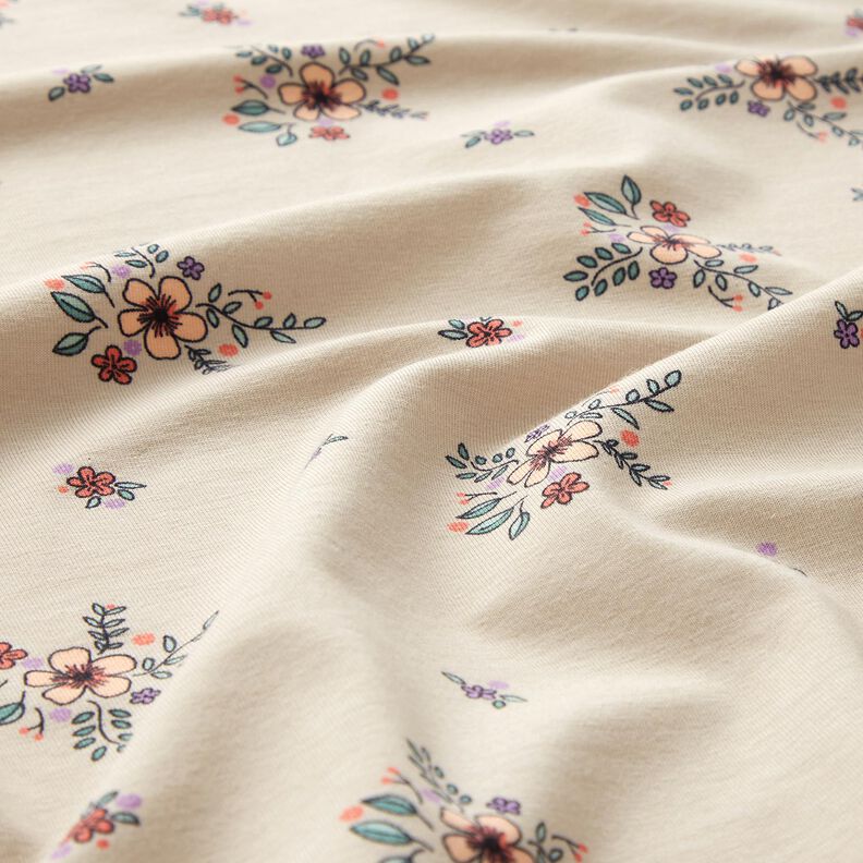 GOTS Jersey coton Fleurs éparses | Poppy Fabrics – amande,  image number 2