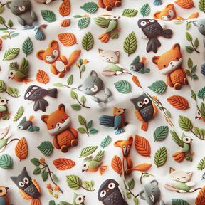Popeline coton Animaux de la forêt en pâte à modeler Impression numérique – ivoire, 