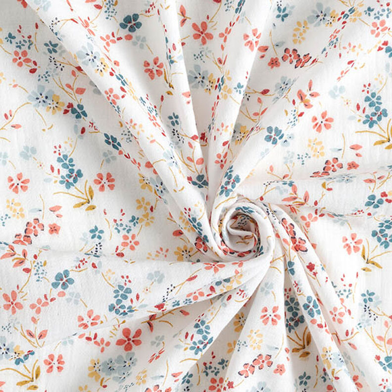 Tissu double gaze de coton Vrilles de fleurs romantiques – blanc,  image number 3