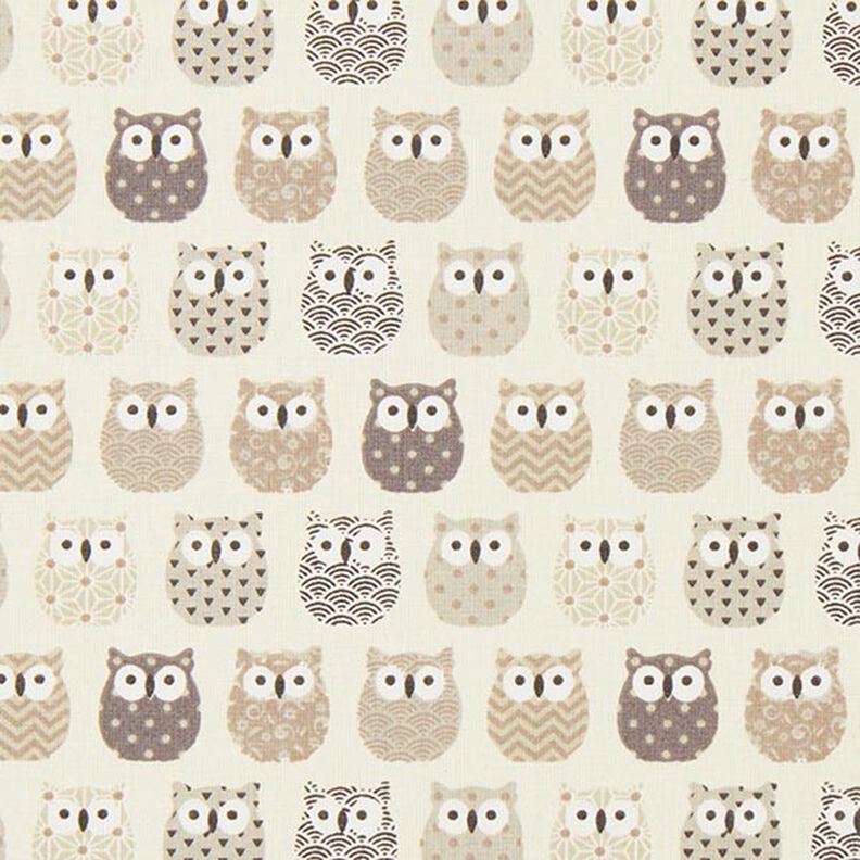 Tissu en coton Cretonne hibou – crème/gris,  image number 1
