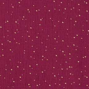 Tissu double gaze de coton taches dorées éparses – rouge bordeaux/or, 