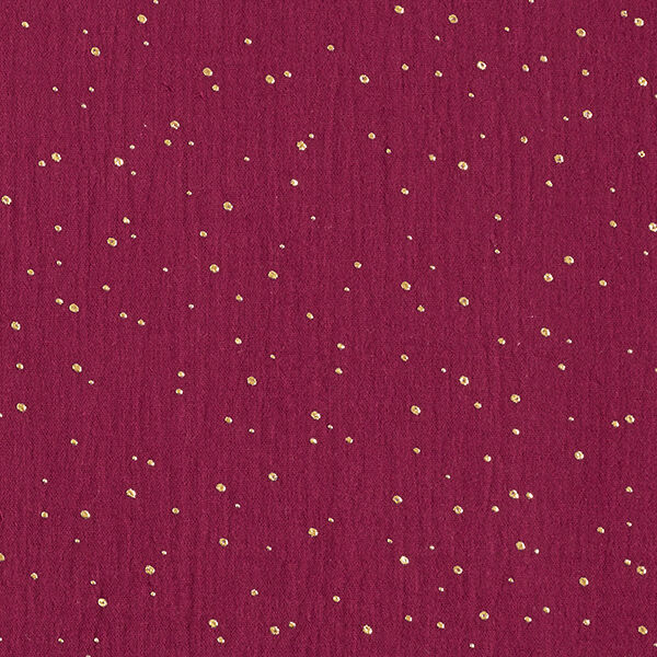 Tissu double gaze de coton taches dorées éparses – rouge bordeaux/or,  image number 1