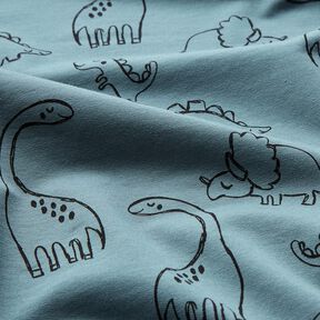 French Terry Sweat d&rsquo;&eacute;t&eacute; gros dinosaures gribouill&eacute;s &ndash; bleu, 