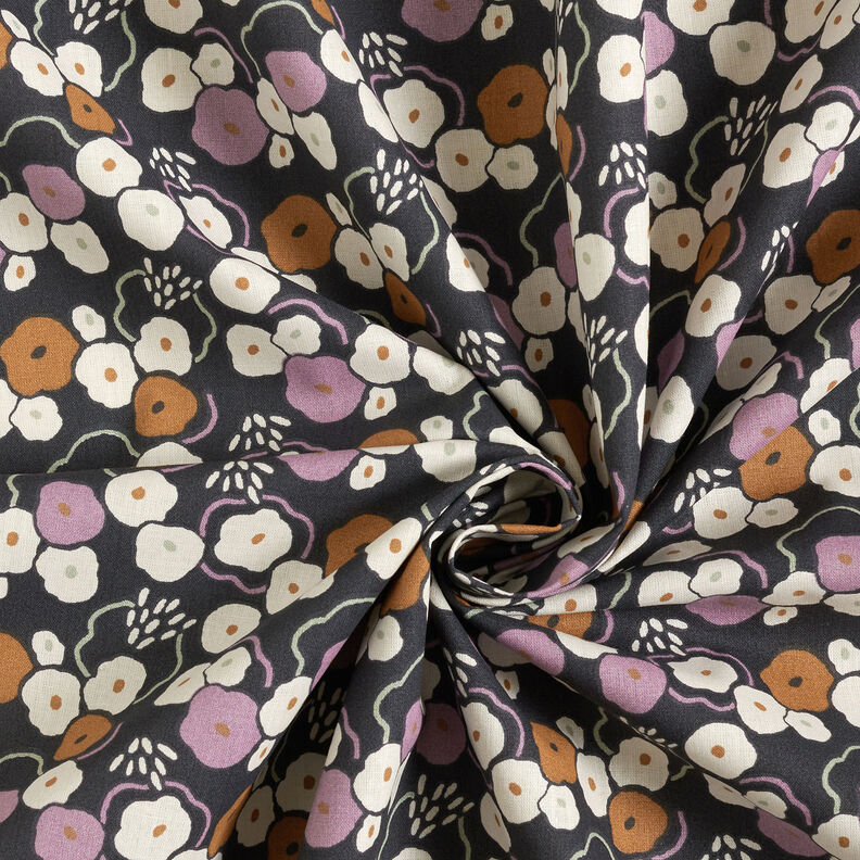 Tissu en coton Cretonne Fleurs ludiques – bleu noir/violet pastel,  image number 3