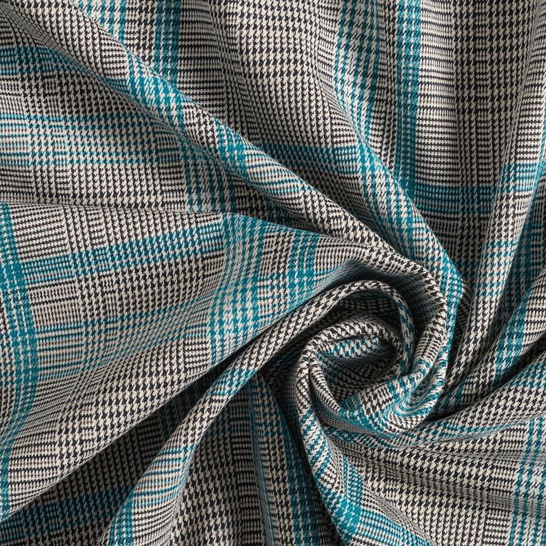 Mélange viscose Prince de Galles – turquoise/noir, image number 3