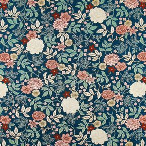Tissu de décoration Jacquard Fleurs vintage – pétrole/rouge foncé, 