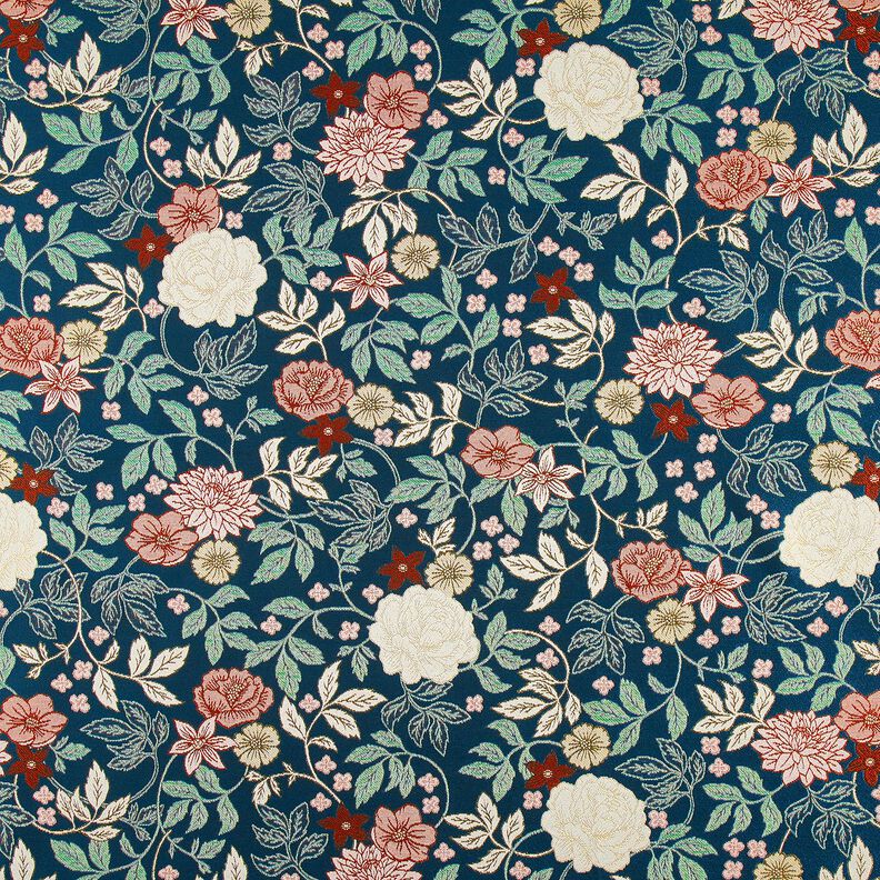 Tissu de décoration Jacquard Fleurs vintage – pétrole/rouge foncé,  image number 1