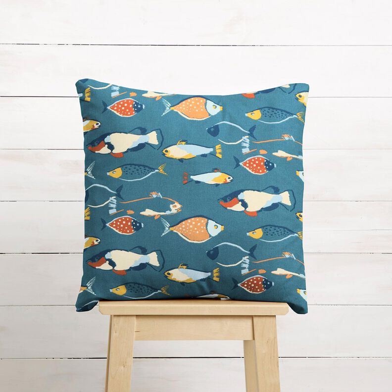 Tissu en coton Cretonne Banc de poissons – gris bleu,  image number 6