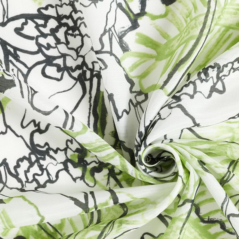 Coton et soie mélangés Fleurs abstraites – ivoire/vert tendre,  image number 3