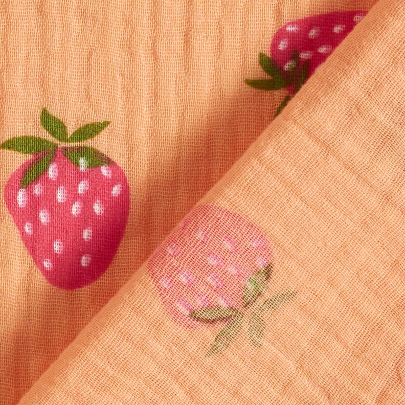 Tissu double gaze de coton Fraises – abricot,  image number 4