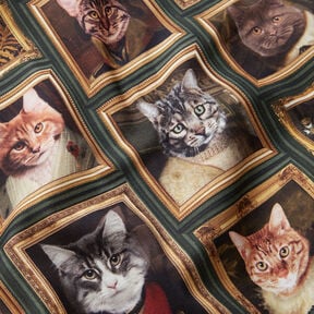 Tissu de décoration Semi-panama Portraits de chats – vert foncé/or, 