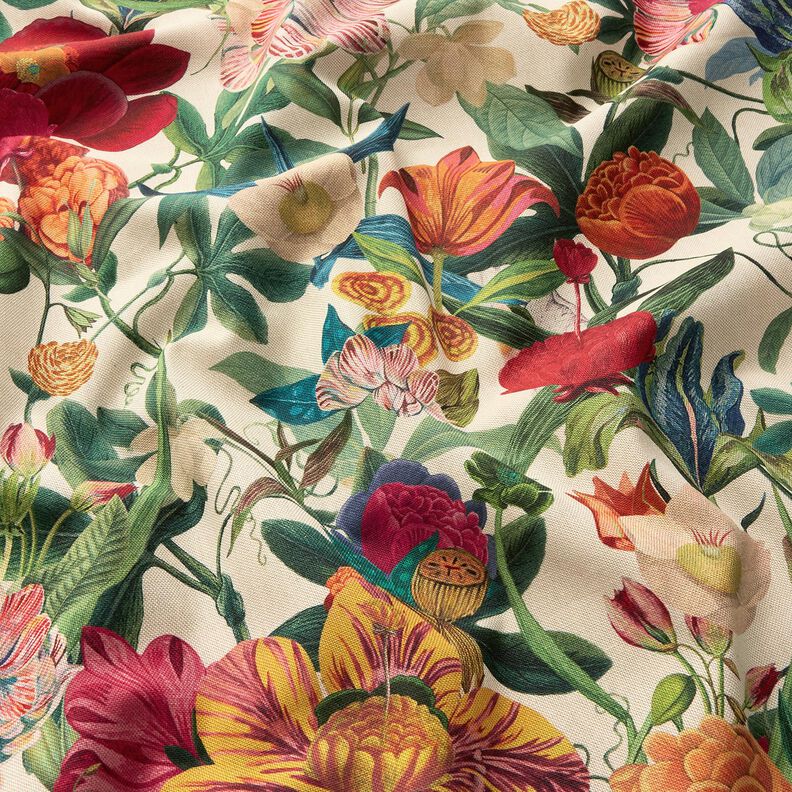 Tissu de décoration Semi-panama Fleurs magnifiques – nature/pourpre, image number 2